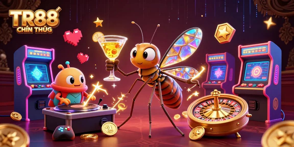 Experience the excitement of TR88 CHÍNH THỨC with vibrant casino characters and gaming elements.