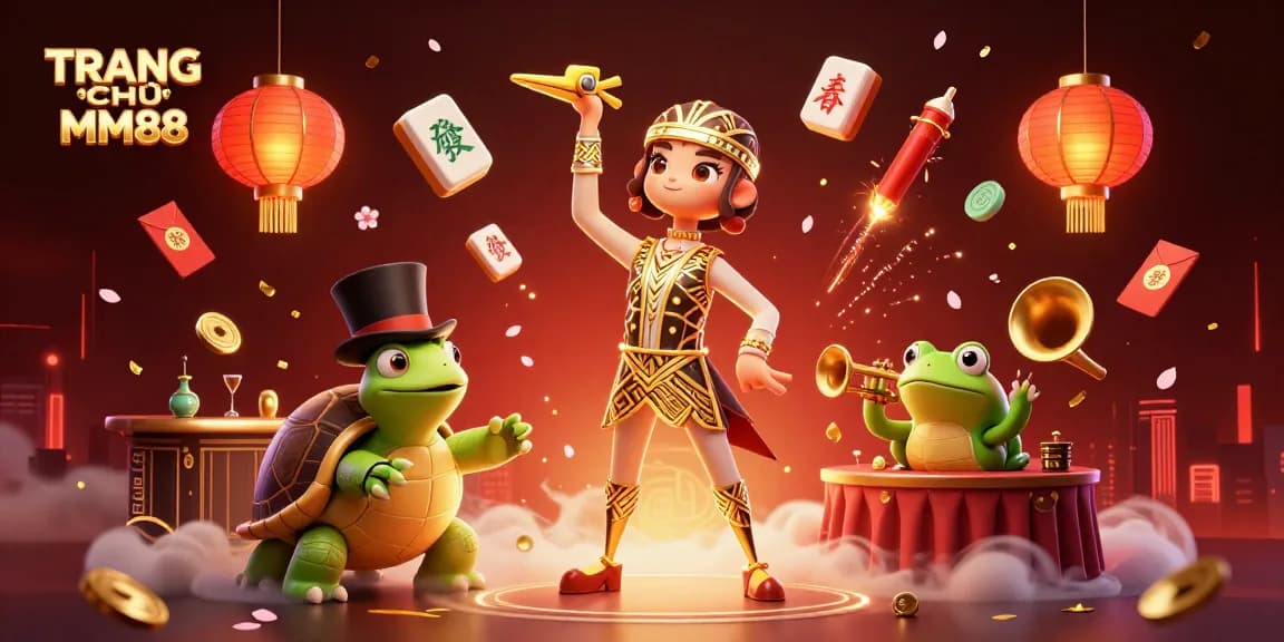 Play at TRANG CHỦ MM88 for exciting gambling experiences, featuring vibrant casino-themed characters.