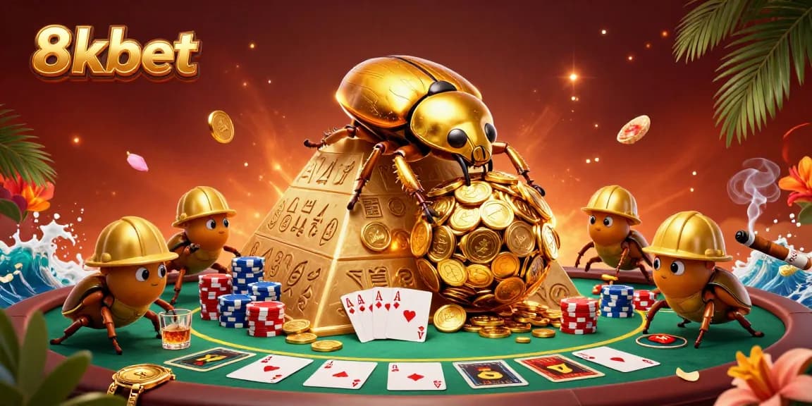 Experience thrilling wins at 8xbet with a vibrant casino scene packed with golden coins and poker action.