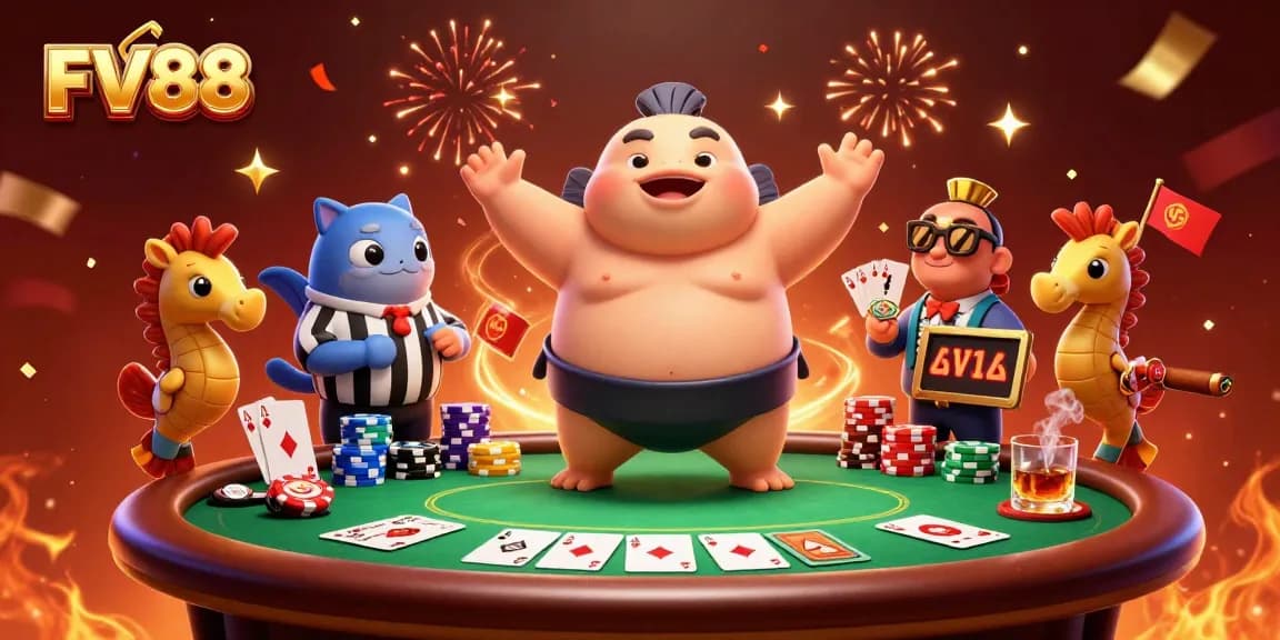 Experience FV88's vibrant gaming atmosphere with this lively underwater casino illustration.