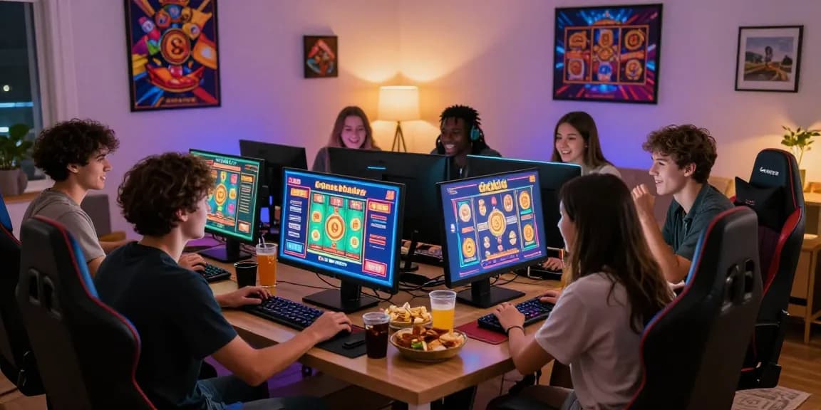 Friends enjoying slot gacor games together in a vibrant online gaming atmosphere.