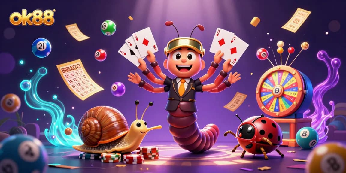 Engage with thrilling gameplay at ok88, featuring a millipede dealer and vibrant casino elements.