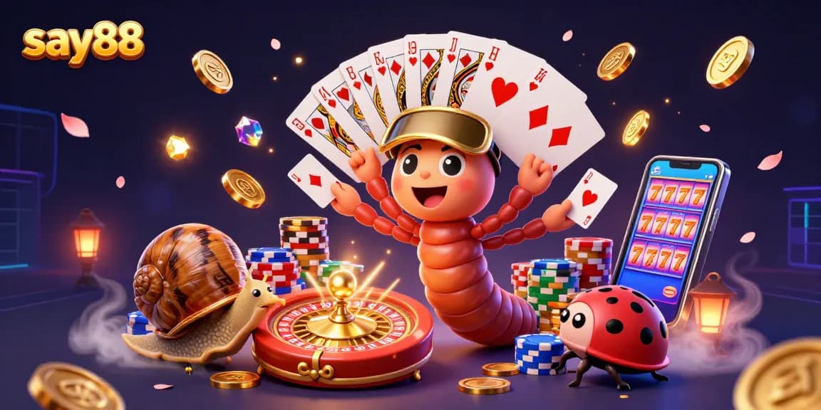 Experience excitement with say88's vibrant casino scene featuring playful characters and dazzling game elements.