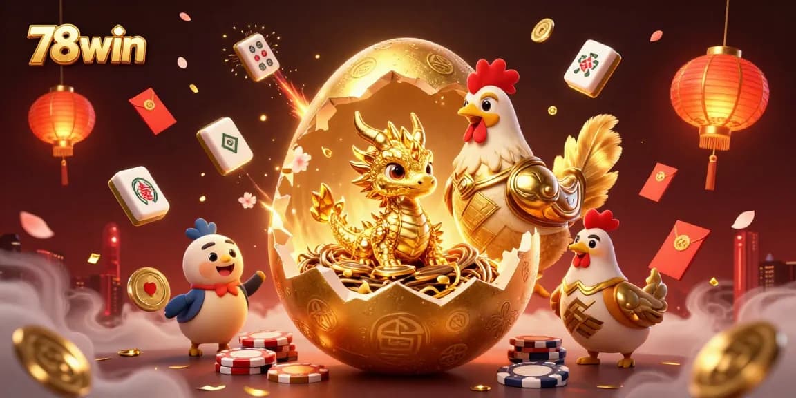 Experience the excitement of 78win and a dazzling golden dragon interacting with poker chips in a dynamic casino scene.