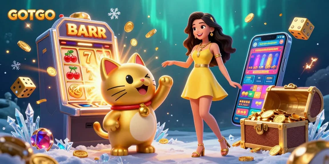 Rasakan kemenangan dengan GOTOTO dalam suasana kasino yang energik dengan elemen yang penuh warna dan kucing keberuntungan.