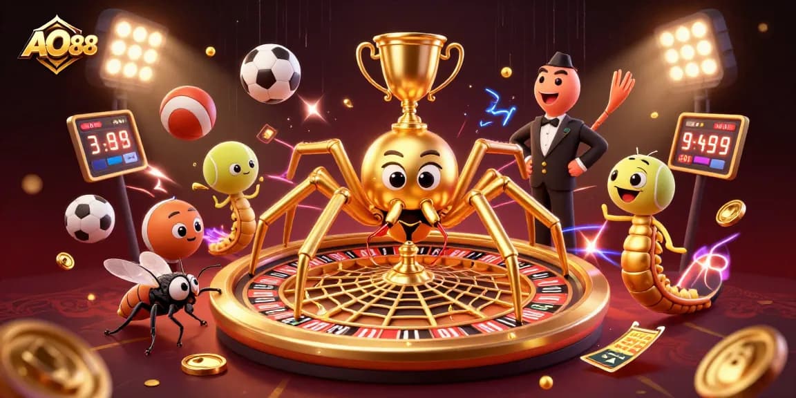 Place bets nervously at AO88, where a golden spider spins a roulette wheel web.