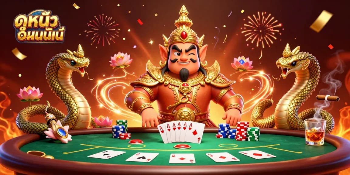 Engage in ดูหนังออนไลน์ on a vibrant poker table surrounded by dazzling characters and chips.