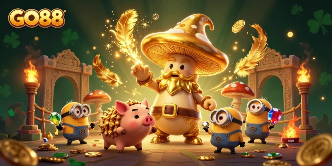 Experience the magic of GO88 with golden treasures, lively characters, and a vibrant casino atmosphere crafted in stunning 3D.