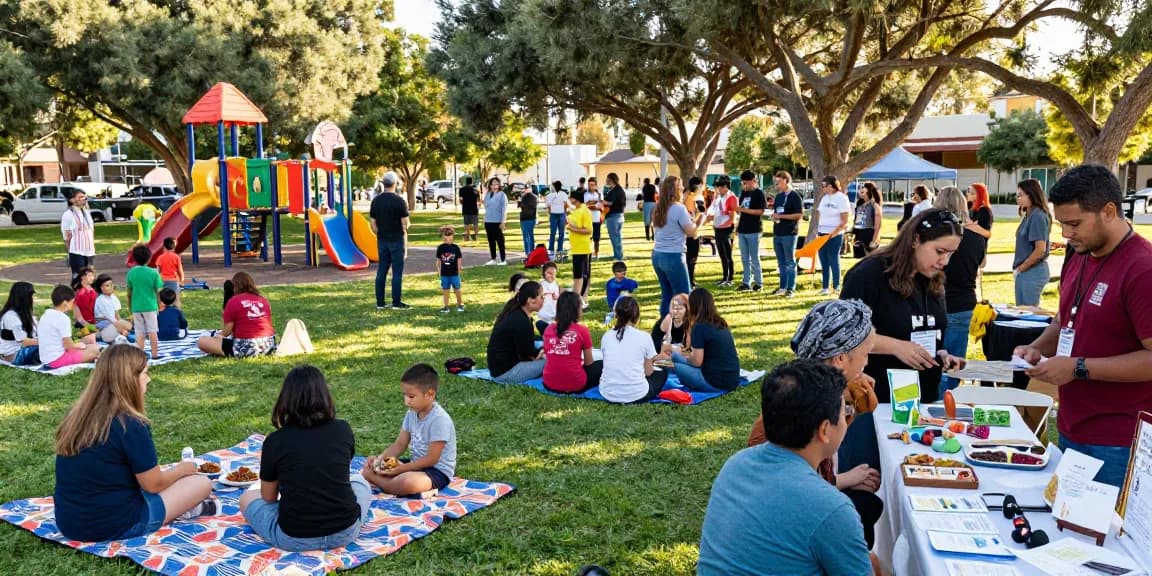 Community engagement scene at https://factors.org.uk event in vibrant park.