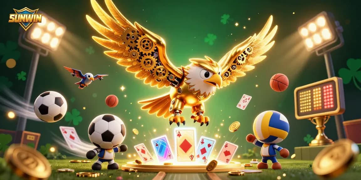 Experience thrilling gameplay with SUNWIN as a cybernetic eagle dives through holographic cards.