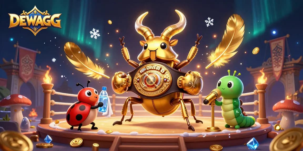 Experience the thrill of gameplay with DEWAGG's golden stag beetle champion in intense casino action.