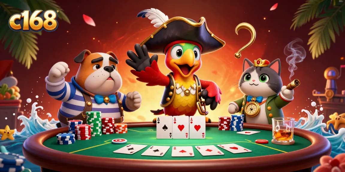 Engage in thrilling adventures at c168 with our lively pirate-themed poker scene, filled with excitement.