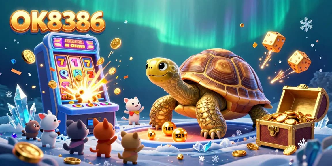 Engage with the thrilling casino action at OK8386 in this colorful illustration featuring exciting games and vibrant characters.