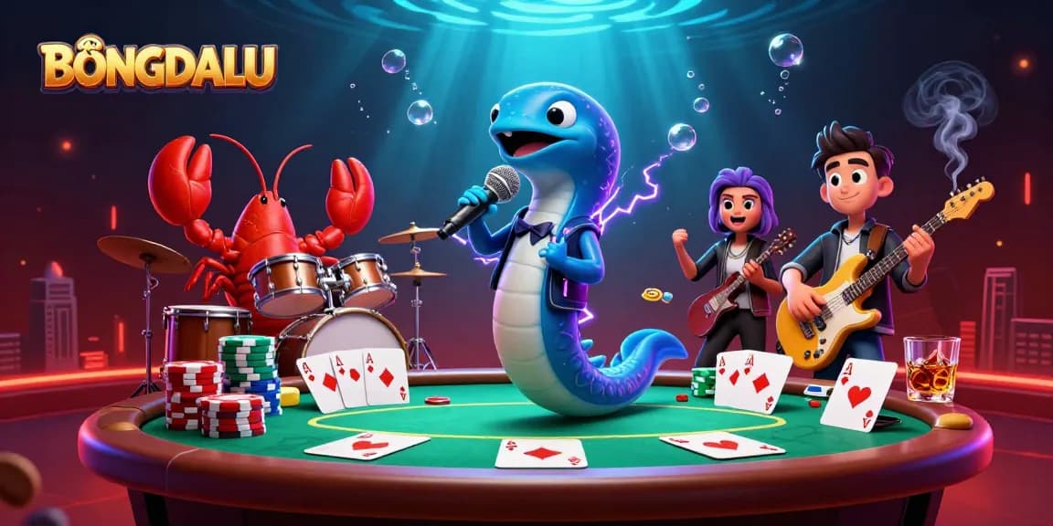 BONGDALU sports betting scene featuring an electric eel DJ and vibrant casino elements.
