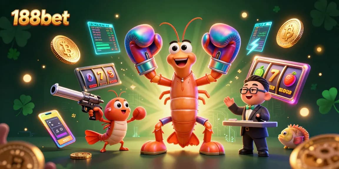 Engage in thrilling slot gaming action with 188bet's vibrant 3D illustration featuring energetic characters.