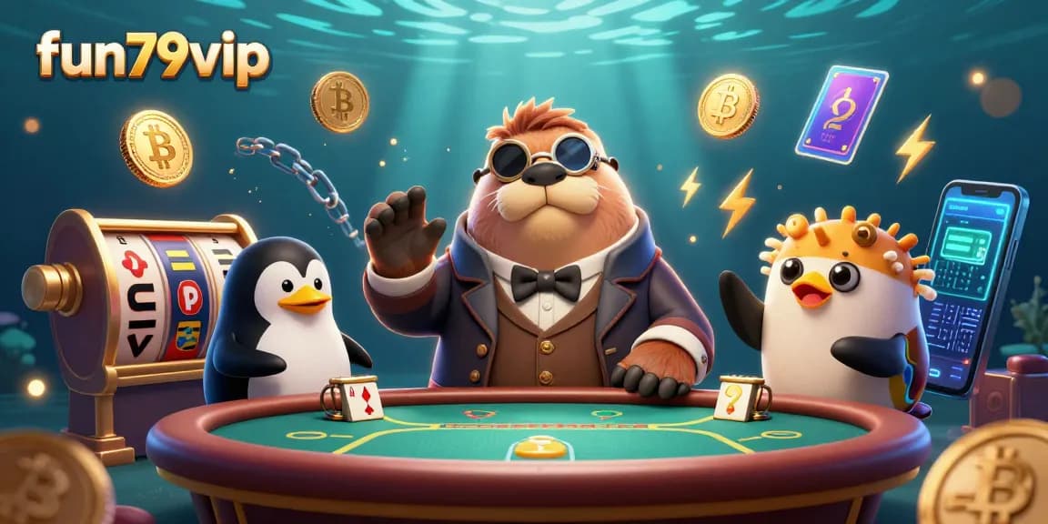 Experience the excitement with fun79vip at an underwater poker game featuring whimsical characters.
