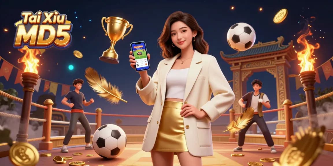 Tài Xỉu MD5 showcases players engaging with a sports betting app set in a vibrant casino environment.
