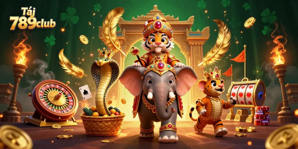 Tải 789club and enjoy a vibrant casino experience featuring a cartoon maharaja and elephant.