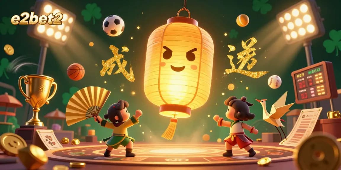 Engage in thrilling moments with e2bet2 while experiencing golden trophies, sports elements, and lucky symbols.