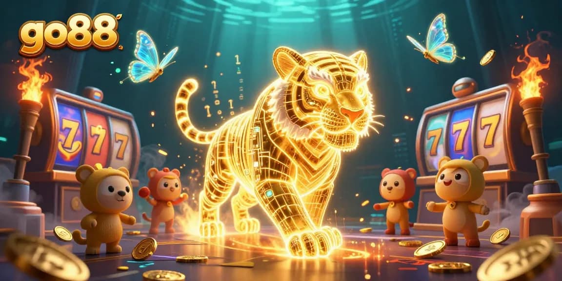Winning big at go88 with vibrant casino slots and golden tiger characters.