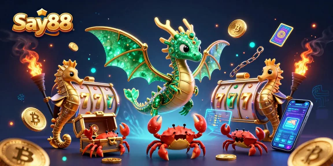 Experience thrilling gaming with Say88's vibrant 3D sea dragon and jackpot elements.
