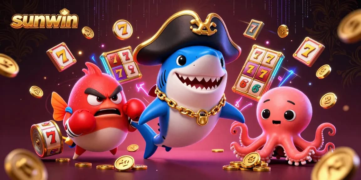Spin the sunwin slots with vibrant characters, a shark pirate, pufferfish, and octopus for adventure.