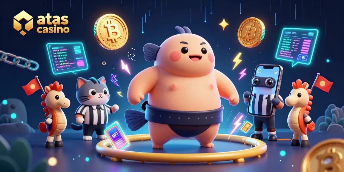 Engage in thrilling gameplay at atas casino with colorful characters and dynamic cryptocurrency elements.