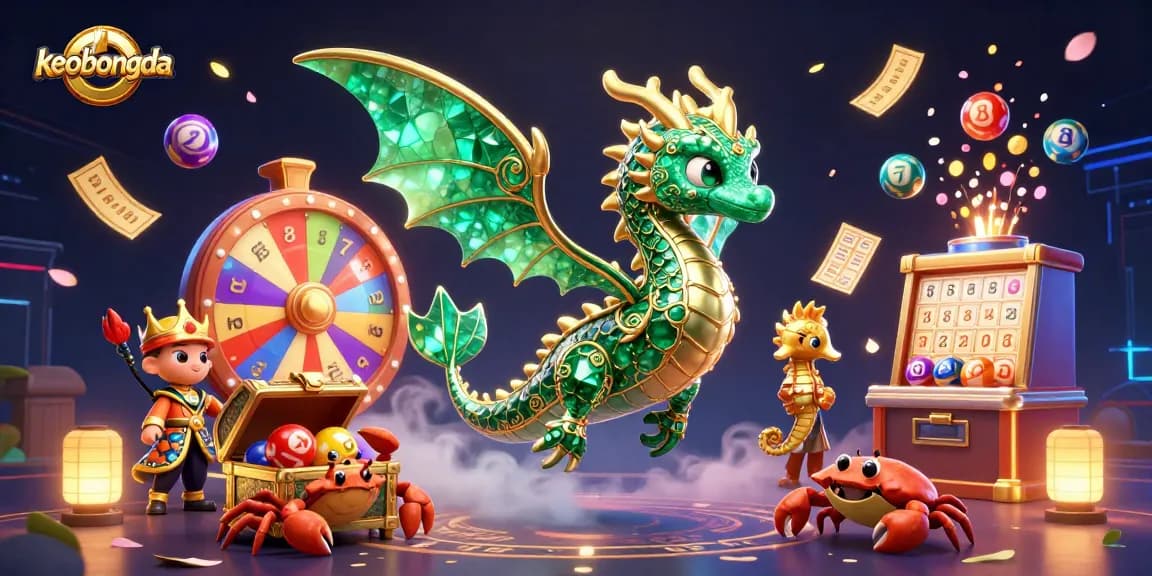 Engage with keobongda for thrilling lottery action and vibrant gaming visuals involving fantasy creatures.