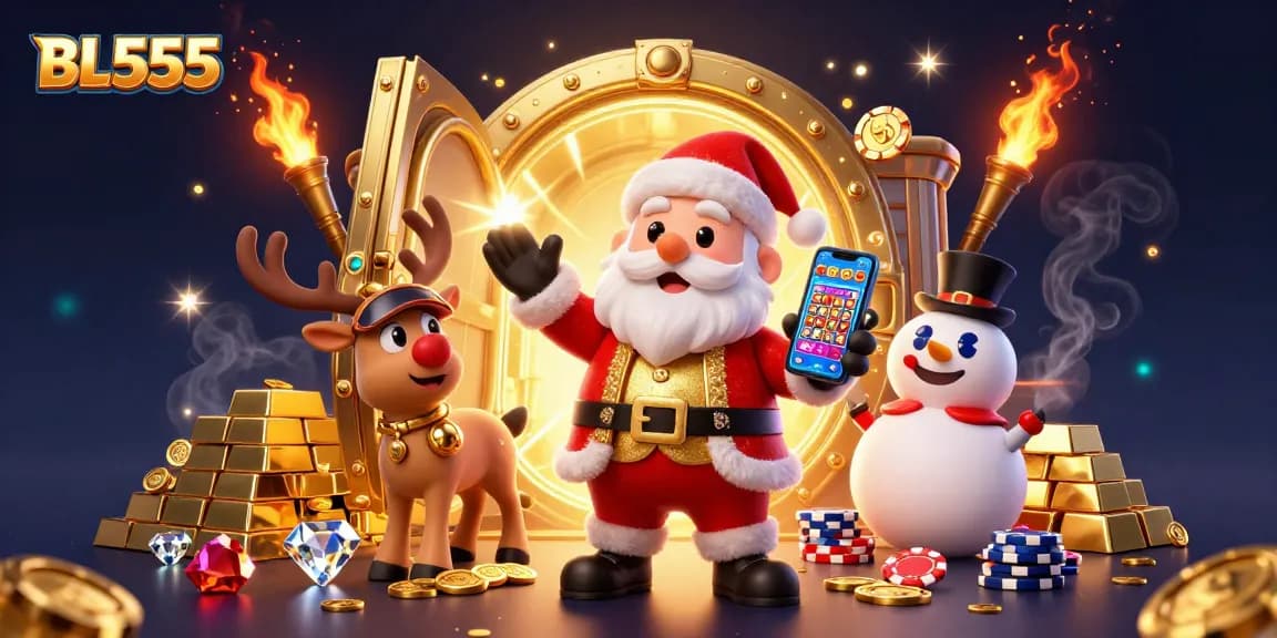 Experience the exciting world of BL555 with Santa and friends in a vibrant casino scene.