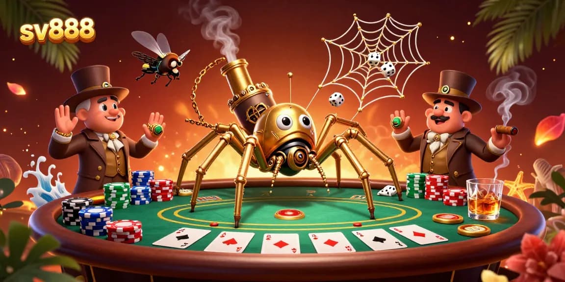 Engage with the thrilling universe of sv888 featuring a steampunk spider in its casino web.