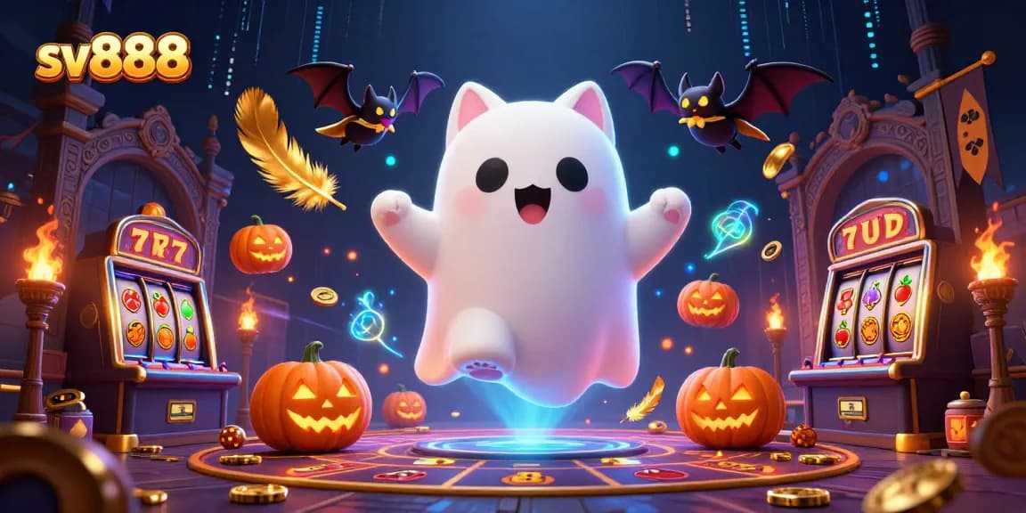 Experience thrilling wins at sv888 with friendly ghost cat and vampire bat in a game-filled haunted casino.