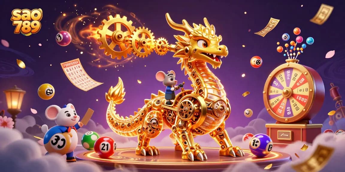Engage with exhilarating wins at sao 789, featuring a biomechanical dragon and vibrant lottery elements.