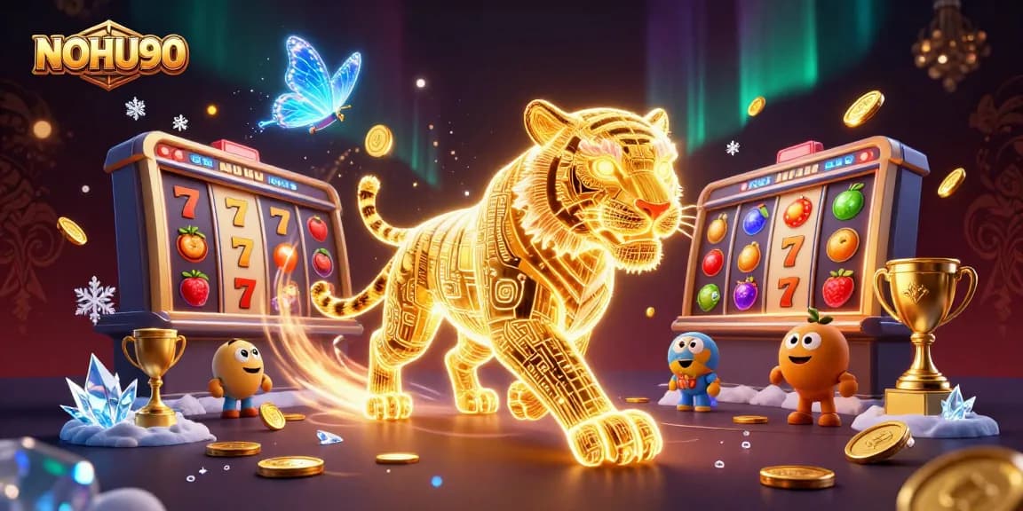 Experience the thrill of gaming with NOHU90 in this vibrant casino illustration.