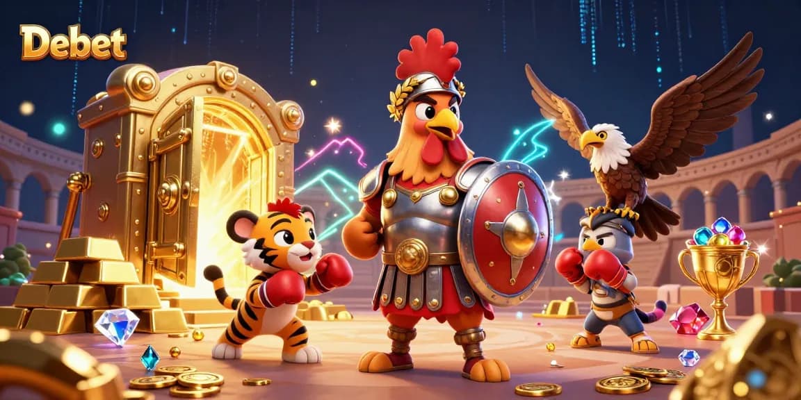 Spinning the reels of fortune with Debet in an action-packed casino scene full of treasure and excitement.