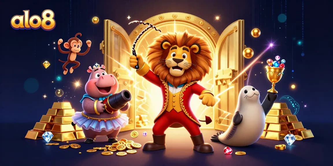Engage in thrilling gaming adventures at alo8, featuring vibrant casino characters in an energetic scene.