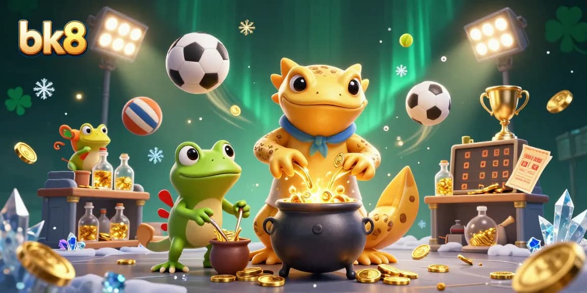 Enjoy epic wins with bk8 in a vibrant 3D casino scene featuring sports betting elements and magic.
