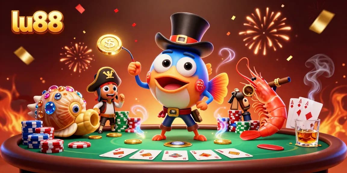Engage with lu88's thrilling casino dynamics featuring an anglerfish, pirate shrimp, and gem snail in action!