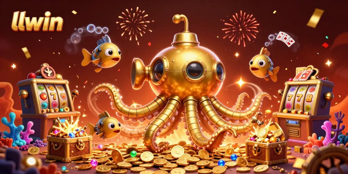 Engage with llwin's vibrant world of slot games through a golden kraken and dynamic treasures.