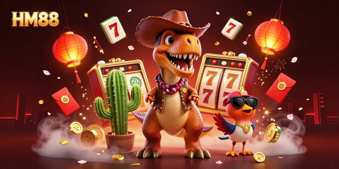 Engage in thrilling gameplay with HM88's exciting slot reels and dynamic casino scenes.