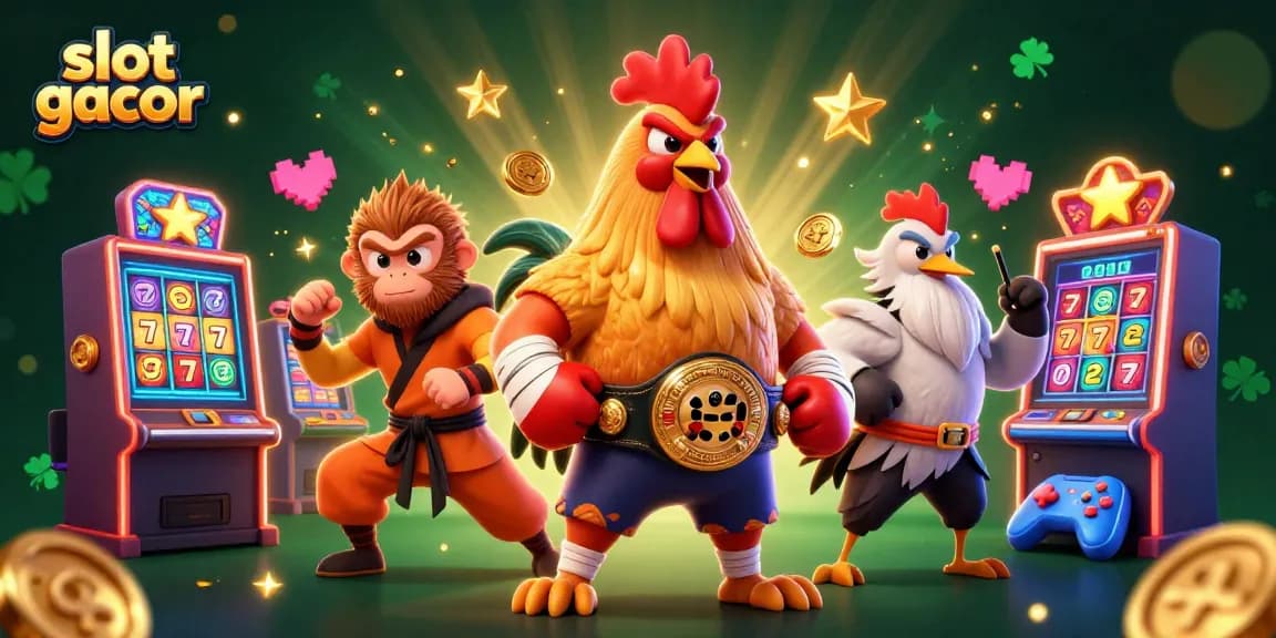 Experience the thrill of slot gacor with dynamic characters and vibrant game elements in a visually rich casino scene.