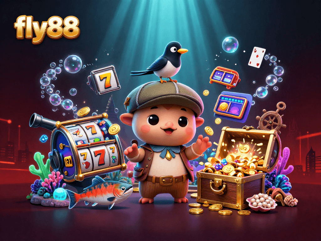Experience thrilling gameplay at fly88 with dynamic slot reels and captivating characters.