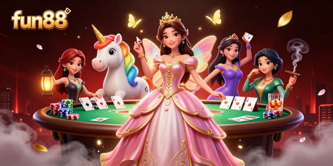 Engage with fun88's thrilling casino scene featuring a glamorous character and dynamic poker action.