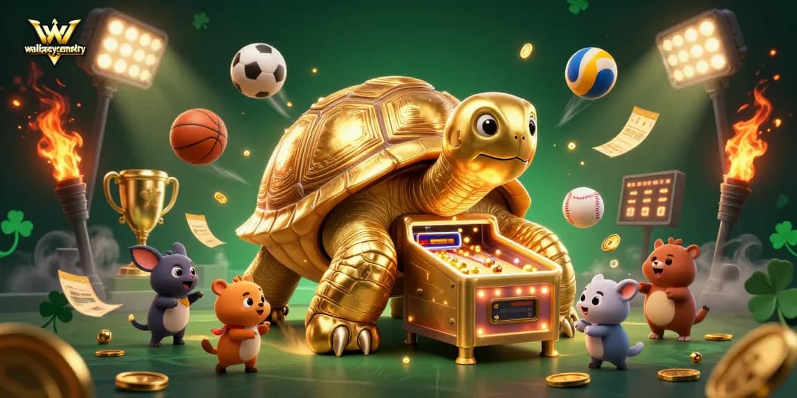Engage with wallaseycemetery's exciting pinball-themed gambling scene featuring a golden tortoise.