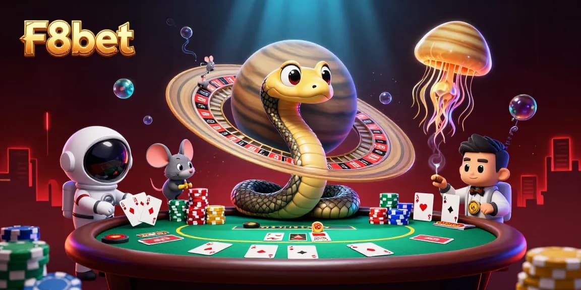 Bet on F8bet with a dynamic cosmic casino scene featuring playful astronaut mice.