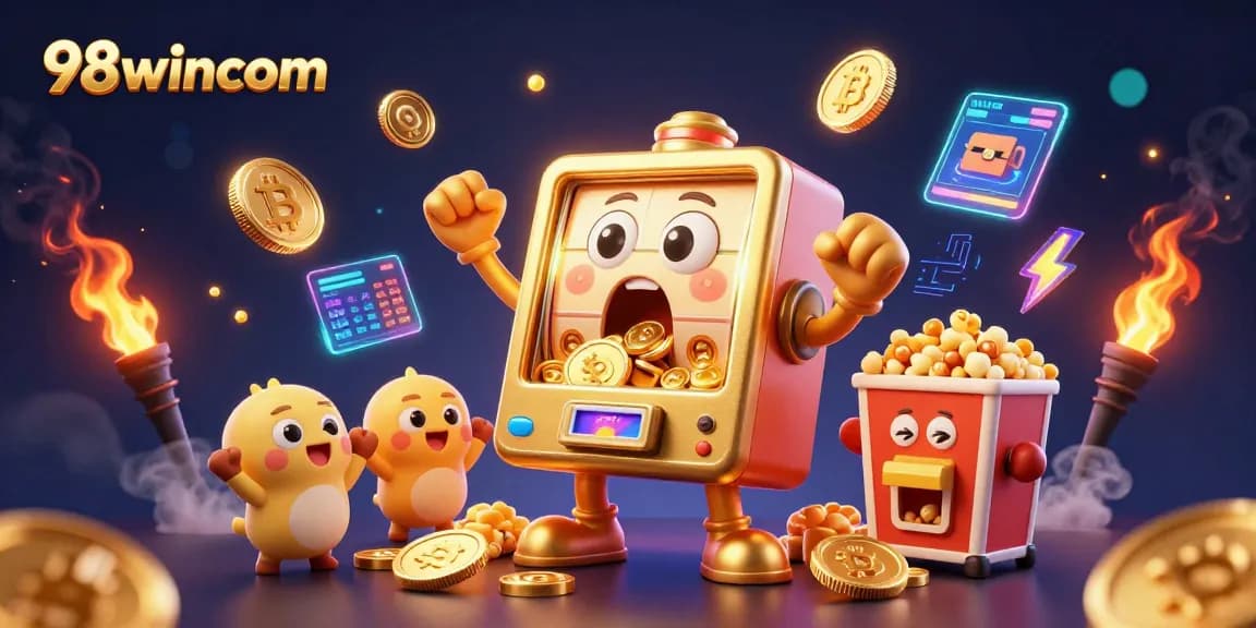 Experience the thrilling jackpot at 98wincom with cheerful slot machines and dazzling crypto elements.