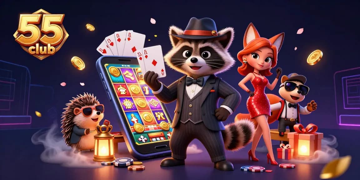 Experience thrilling moments with the 55 club's vibrant casino illustration showcasing excitement and strategy.