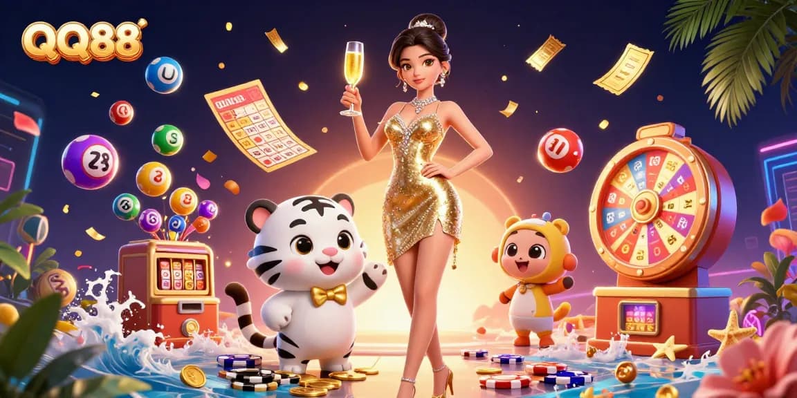 Experience thrilling gameplay at QQ88 with vibrant lottery elements and glamorous characters.
