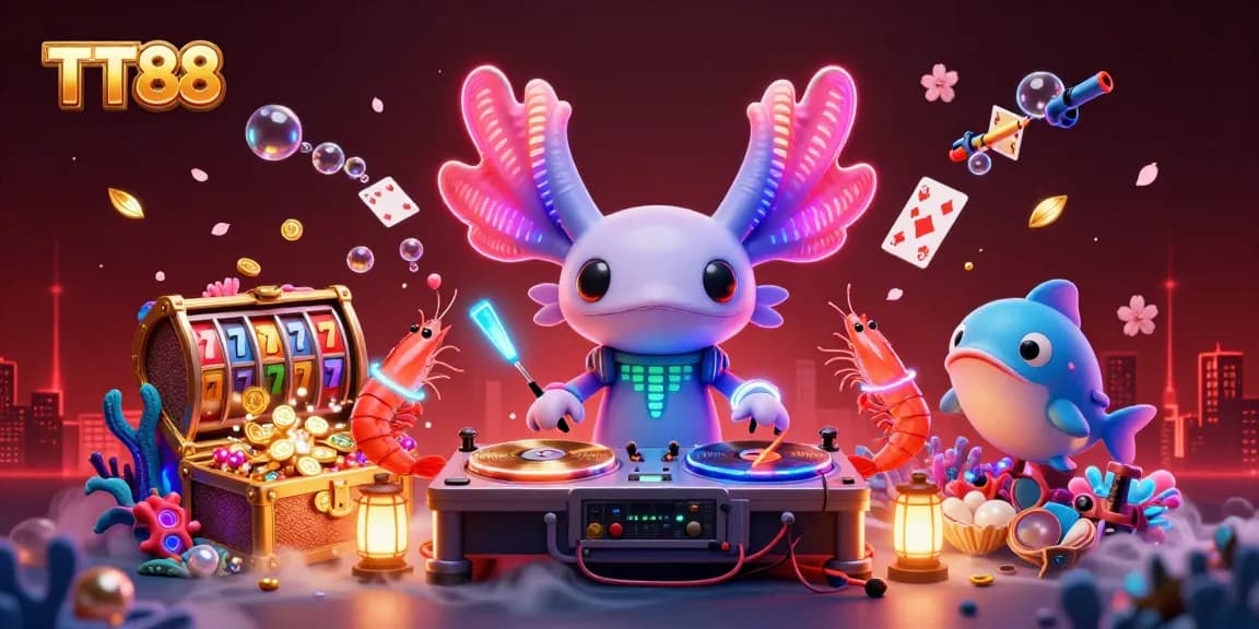 Experience TT88 excitement with a vibrant underwater 3D casino scene filled with dancing characters and game elements.