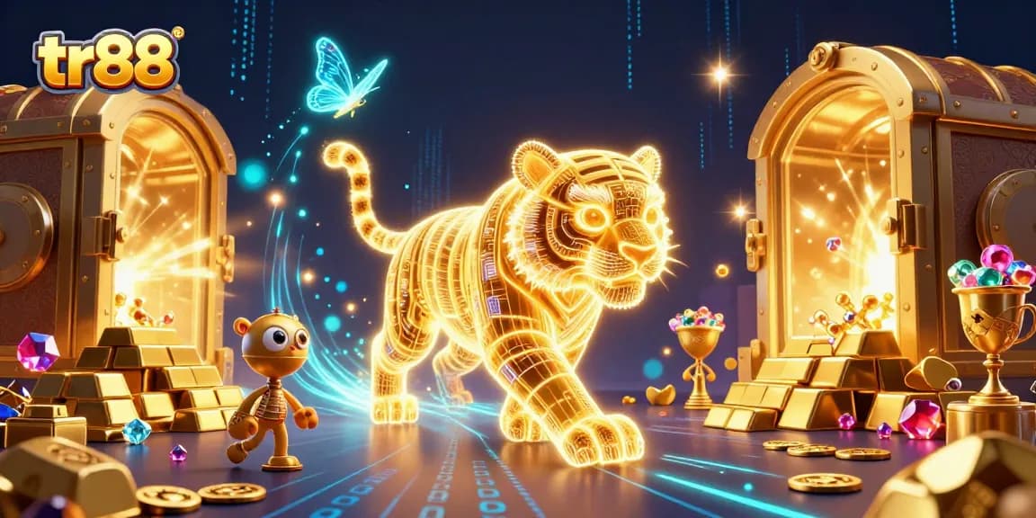 Experience exhilarating gaming at tr88 with a dazzling 3D casino scene featuring a golden tiger.
