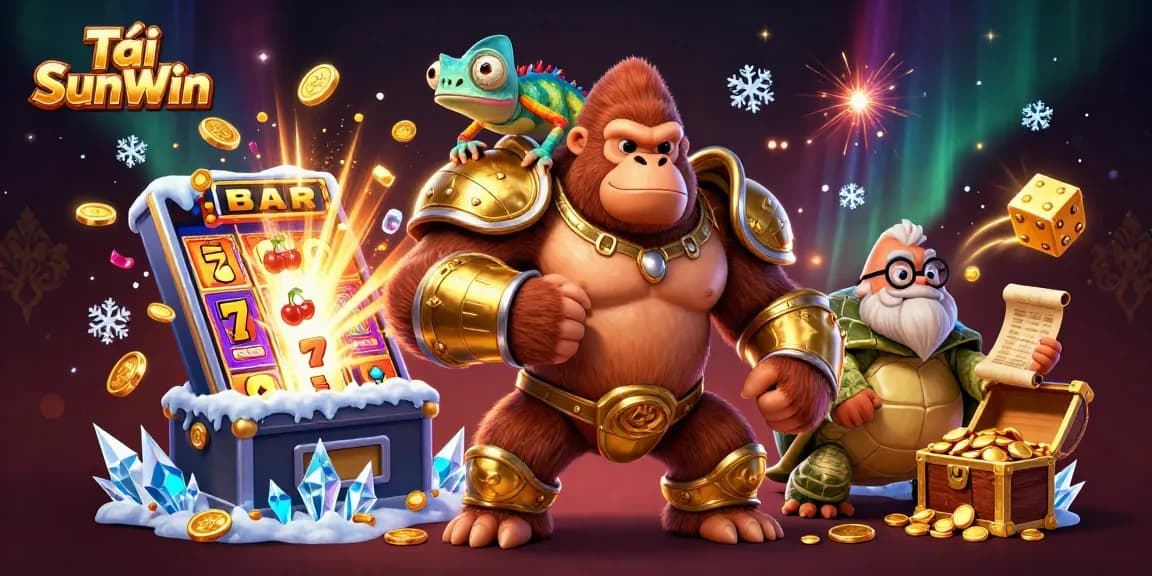 Experience the thrill of Tải SunWin with an engaging 3D casino environment featuring characters and games.